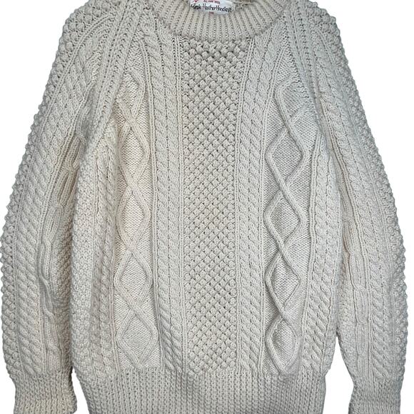 Purple Heather Irish Wool Handknit Vintage‎ Fisherman Sweater Cable Knit L/XL - Picture 3 of 4